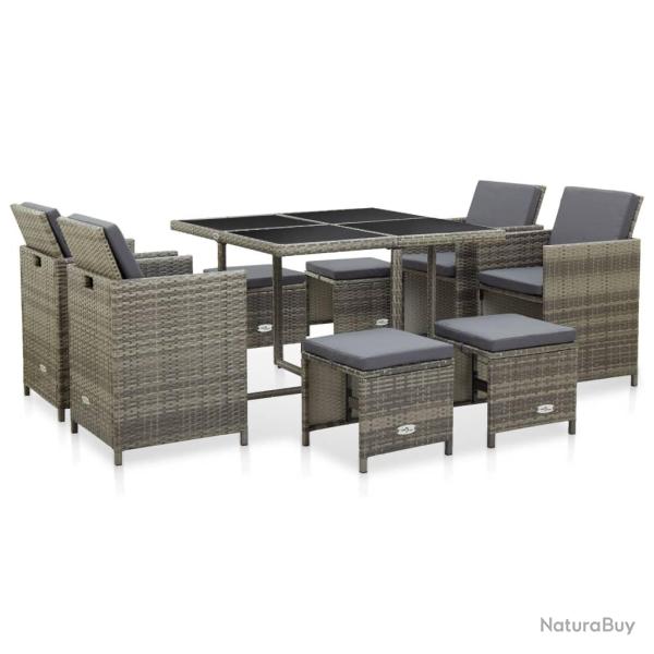 Ensemble � manger d'ext�rieur 9pcs et coussins R�sine tress�e