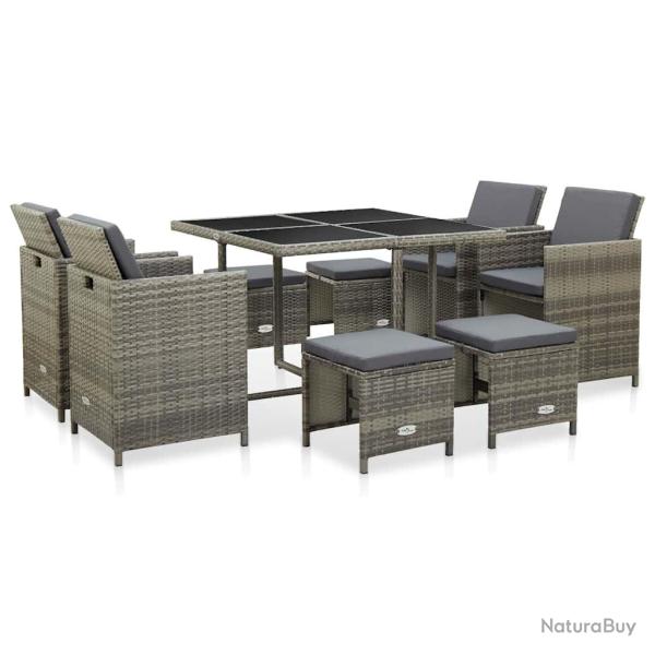 Ensemble � manger d'ext�rieur, 9 pi�ces, coussins, en r�sine tress�e, pour le jardin