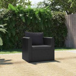 Fauteuil avec coussins R&eacute;sine tress&eacute;e Noir