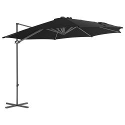 Parasol de en porte-&agrave;-faux avec m&acirc;t en acier noir 300 cm