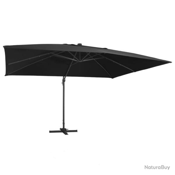 Parasol d�port� avec lumi�res LED Aluminium 400x300 cm noir