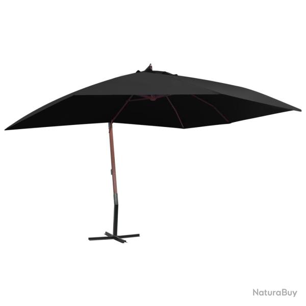 Parasol suspendu avec m�t en bois 400x300 cm Noir