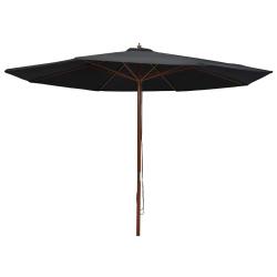 Parasol d'ext&eacute;rieur avec m&acirc;t en bois 350 cm Noir
