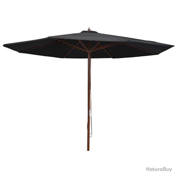 Parasol d'ext�rieur avec m�t en bois 350 cm Noir
