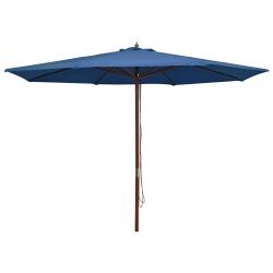 Parasol d'ext&eacute;rieur avec m&acirc;t en bois 350 cm Bleu
