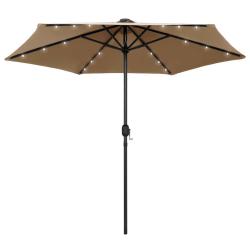 Parasol de avec lumi&egrave;res LED et m&acirc;t en aluminium taupe