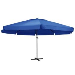 Parasol de avec m&acirc;t en aluminium 500 cm bleu azur&eacute;