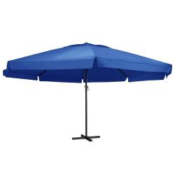 Parasol de avec m&acirc;t en aluminium 600 cm bleu azur&eacute;