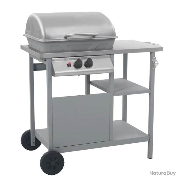 Barbecue � gaz avec tablette � 3 couches, noir et argent�, pour la terrasse