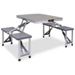 Table pliable de camping avec 4 si&egrave;ges Acier Aluminium