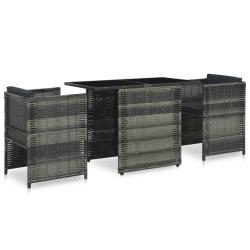 Ensemble de bistro 3 pcs avec coussins R&eacute;sine tress&eacute;e Gris