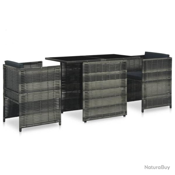 Ensemble de bistro 3 pcs avec coussins R�sine tress�e Gris