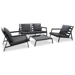 Salon de 4 pcs avec coussins Aluminium Gris fonc&eacute;