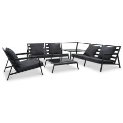 Salon de 5 pcs avec coussins Aluminium Gris fonc&eacute;
