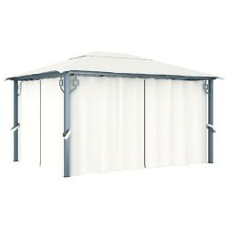 Tonnelle avec rideau 400x300 cm Cr&egrave;me Aluminium