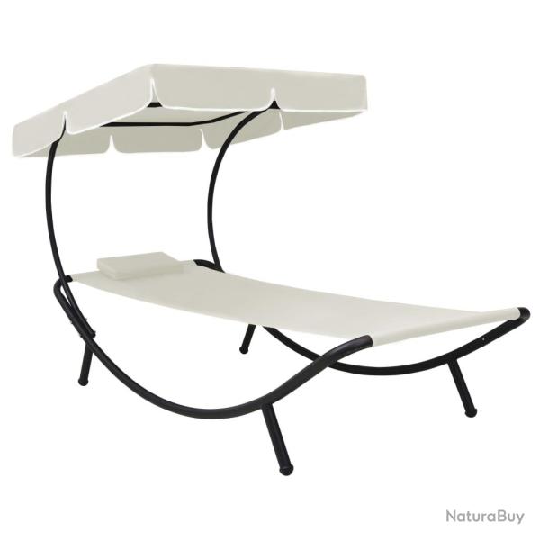 Chaise longue de avec auvent et oreiller Blanc cr�me
