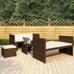 Salon de 5 pcs avec coussins R&eacute;sine tress&eacute;e Marron