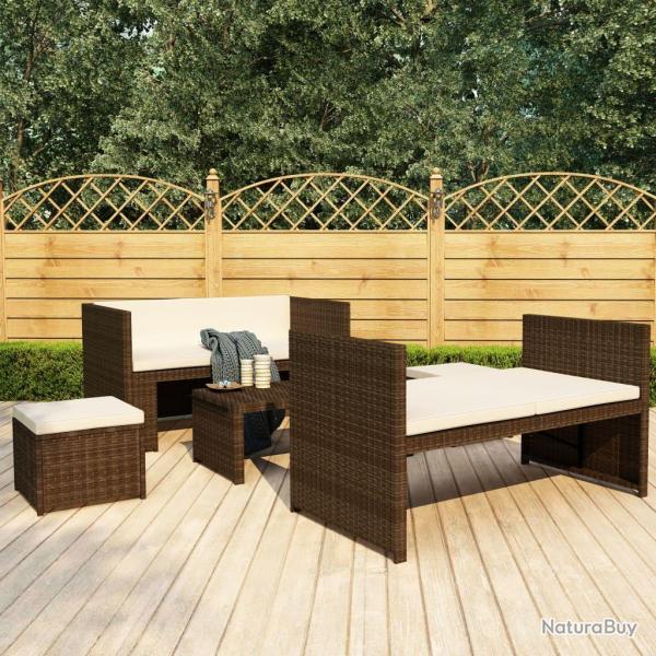 Salon de 5 pcs avec coussins R�sine tress�e Marron