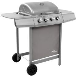 Barbecue gril &agrave; gaz avec 4 br&ucirc;leurs argent&eacute;