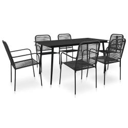 Mobilier &agrave; d&icirc;ner d'ext&eacute;rieur 7 pcs Corde en coton et acier Noir