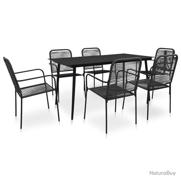 Mobilier � d�ner d'ext�rieur 7 pcs Corde en coton et acier Noir