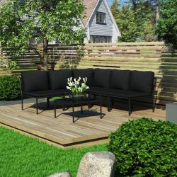 Salon de 6 pcs avec coussins Noir PVC