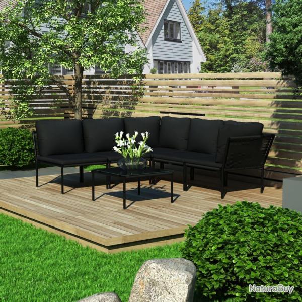 Salon de 6 pcs avec coussins Noir PVC