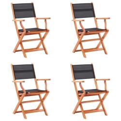 Chaises pliables de lot de 4 Noir Eucalyptus textil&egrave;ne