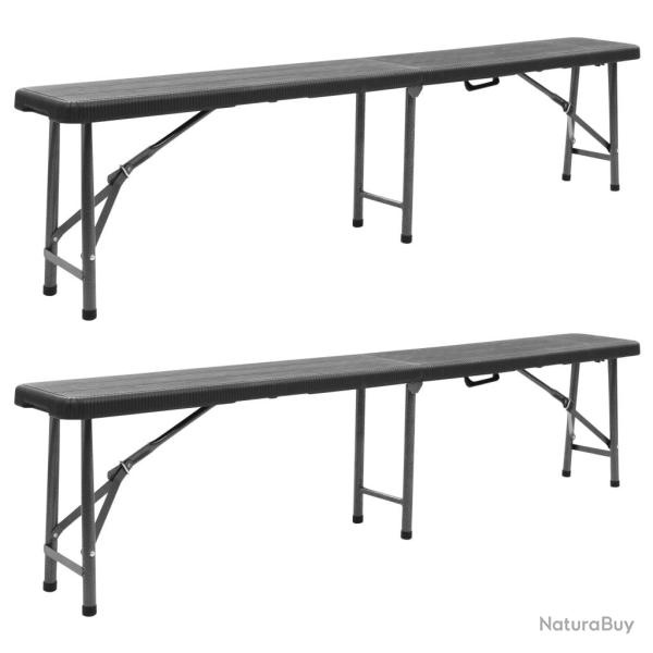 Bancs de pliables lot de 2 180 cm PEHD Noir