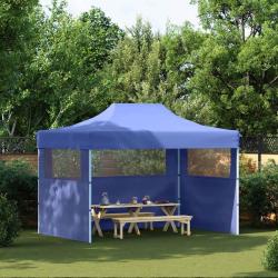 Tente de r&eacute;ception pliable avec 3 parois 3x4 m Acier Bleu
