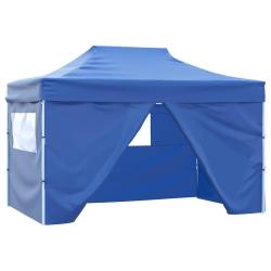 Tente de r&eacute;ception pliable avec 4 parois 3x4 m Acier Bleu