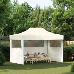 Tente de r&eacute;ception pliable avec 3 parois 3x4 m Acier Cr&egrave;me