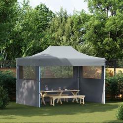 Tente de r&eacute;ception pliable avec 3 parois 3x4 m Acier Anthracite