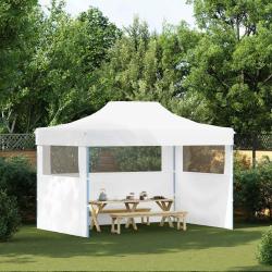 Tente de r&eacute;ception pliable avec 3 parois 280x410x315 cm Acier Blanc