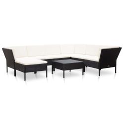 Salon de 8 pcs avec coussins r&eacute;sine tress&eacute;e noir