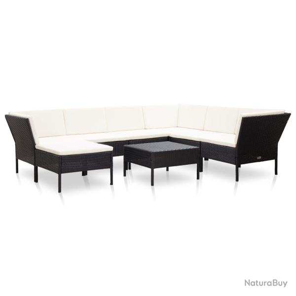 Salon de 8 pcs avec coussins r�sine tress�e noir