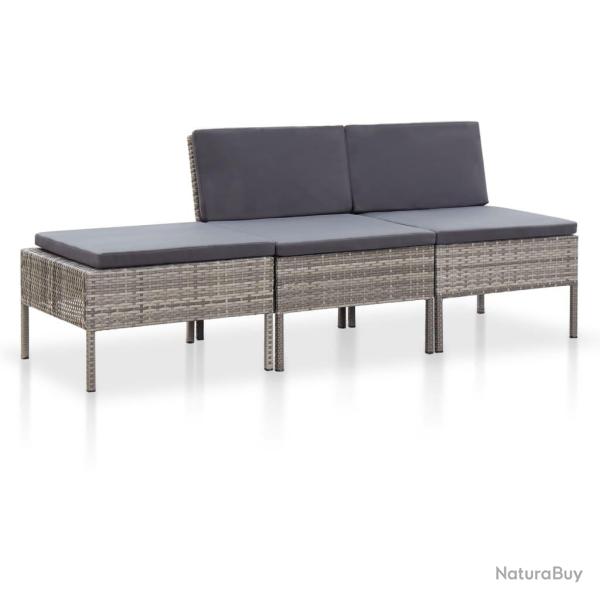 Salon de 3 pcs avec coussins R�sine tress�e Gris