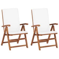 Chaises inclinables lot de 2 avec coussins Teck solide Cr&egrave;me