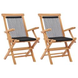 Chaises pliables de lot de 2 Bois teck solide et corde