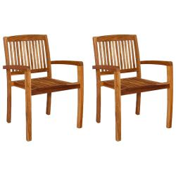 Chaises empilables &agrave; manger, 2 pi&egrave;ces, en bois de teck solide, pour la cuisine