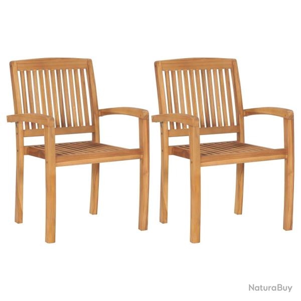 Chaises empilables � manger de lot de 2 Bois teck solide