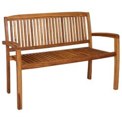 Banc empilable 2 places en bois de teck solide pour le salon, 120 cm