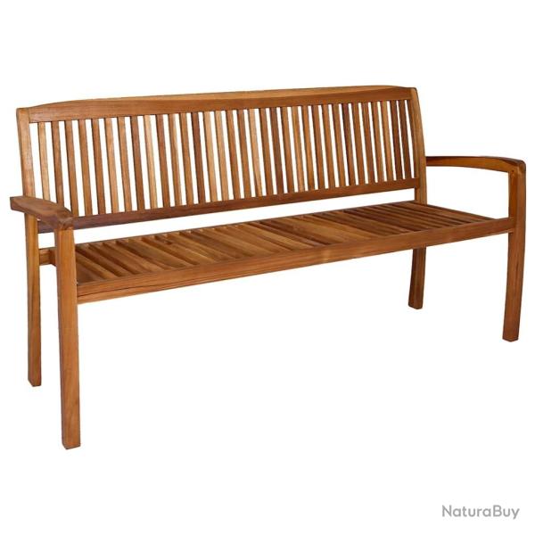 Banc empilable 3 places en bois de teck solide pour le salon, 159 cm