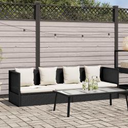 Lit de avec coussin et oreillers R&eacute;sine tress&eacute;e Noir