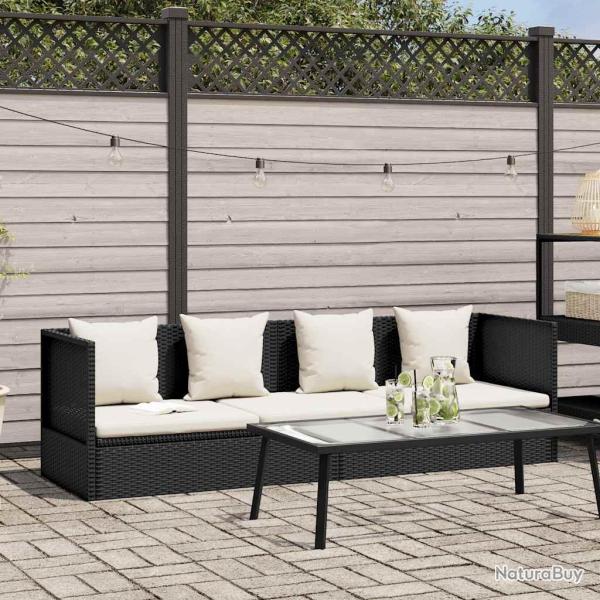 Lit de avec coussin et oreillers R�sine tress�e Noir