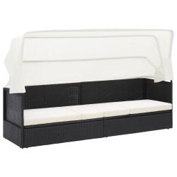 Canap&eacute; de avec auvent Noir R&eacute;sine tress&eacute;e