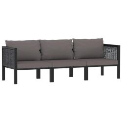 Canap&eacute; &agrave; 3 places avec coussins Anthracite R&eacute;sine tress&eacute;e