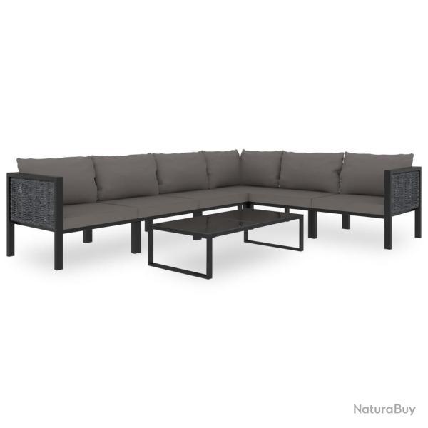 Salon de 7 pcs avec coussins R�sine tress�e Anthracite