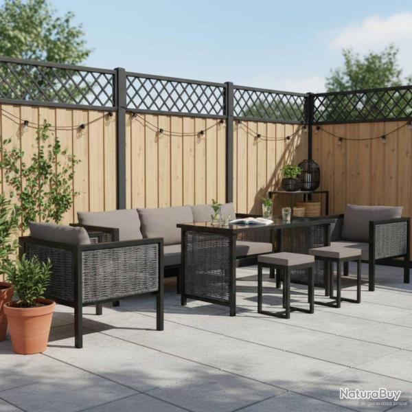 Salon de 8 pi�ces avec coussins en r�sine tress�e anthracite