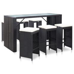 Ensemble de bar de 7 pcs avec coussins poly rotin noir